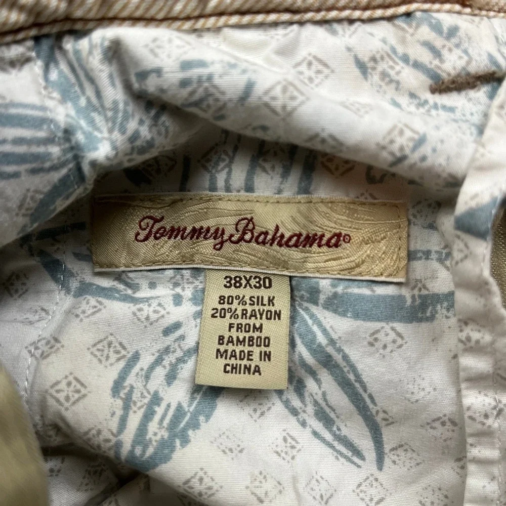 Tommy Bahama Pants Mens 38x30 Tan Silk Blend Pleated Relaxed Casual Chino